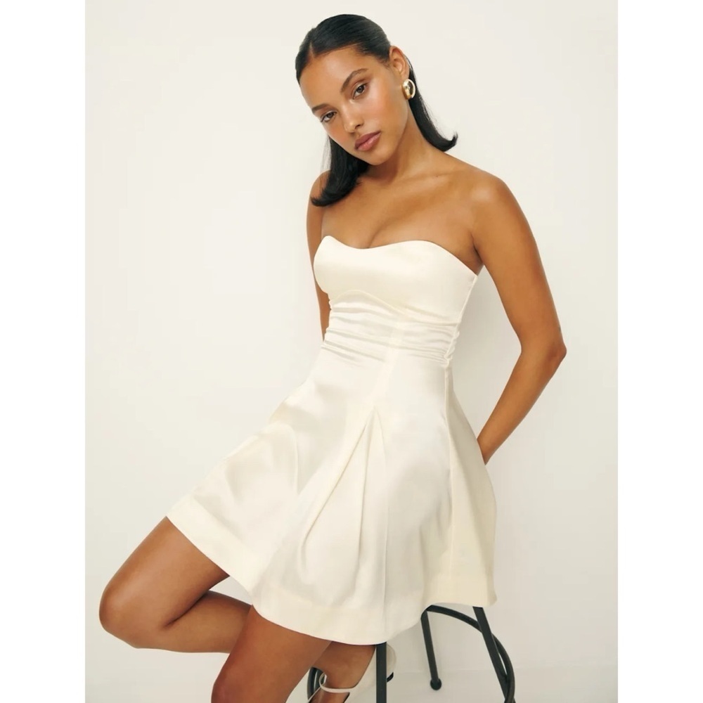 Reformation Jacques Satin Strapless Mini Dress Fior De Latte Cream 8